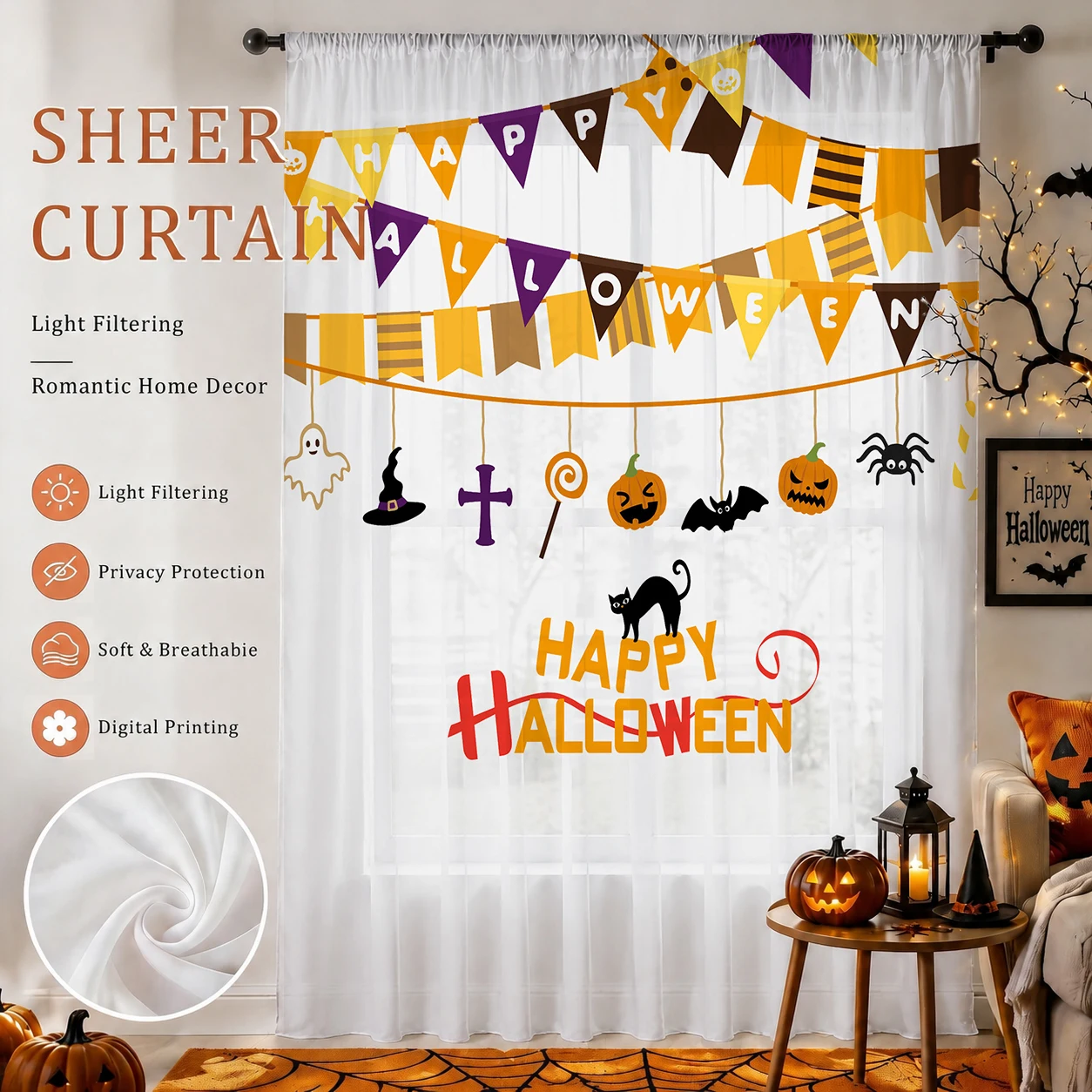 Curtain Sheer Voile - Halloween Festival transparant gordijn, goede kwaliteit