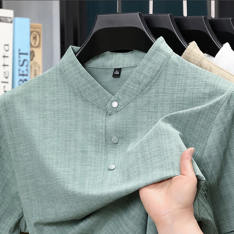 Home And Textiles - Zomer overhemd met opstaande kraag en