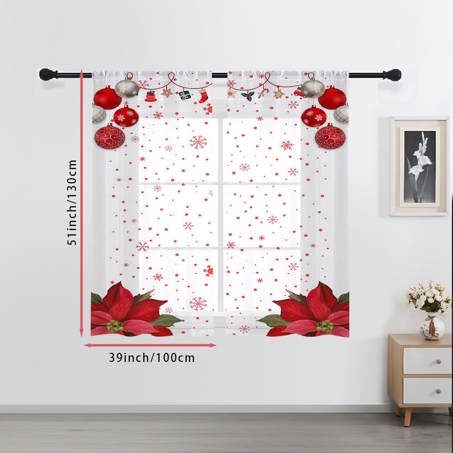 Curtain Sheer Voile - 2 stuks transparante gordijnen met kerstprint