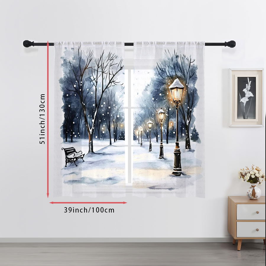 Curtain Sheer Voile - 2 stuks transparante gordijnen met winterse