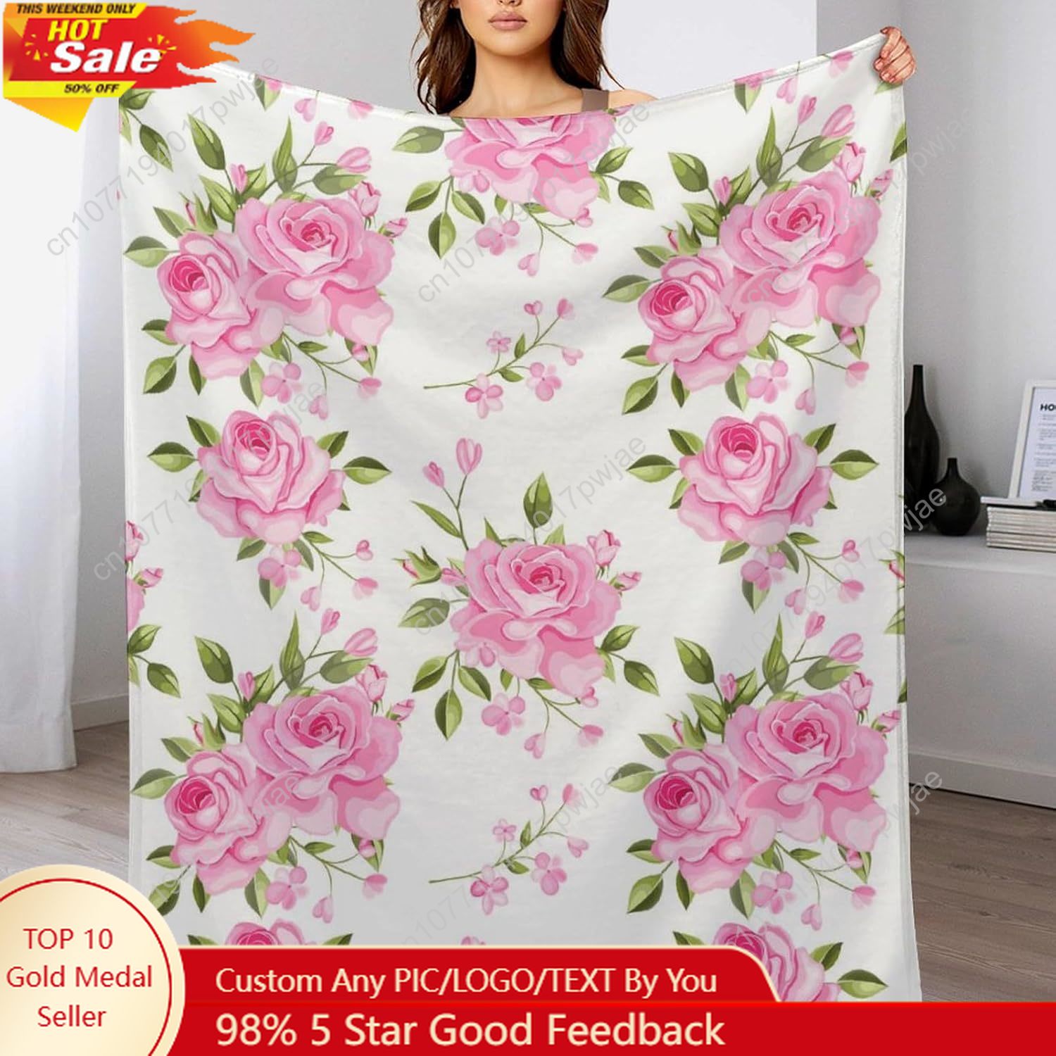 Home Textiles And Decor - Roze bloem gooien deken bloemen decor