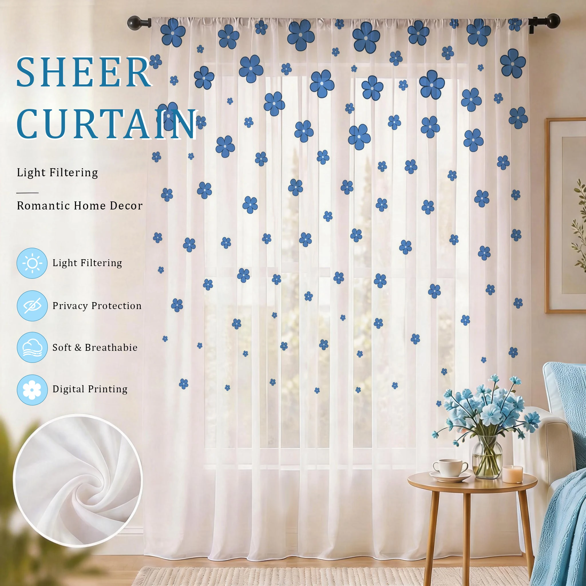 Curtain Sheer Voile - Lichtblauw modern verloopkleurig transparant gordijn, goede