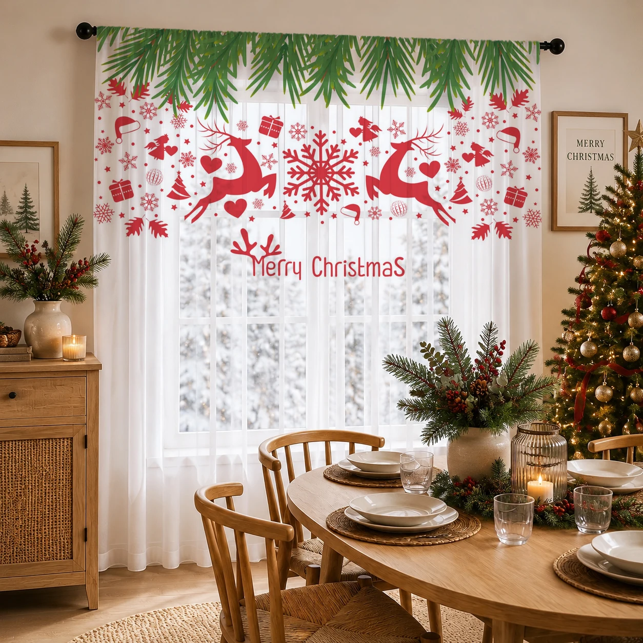Curtain Sheer Voile - Kerstgradiënt transparant gordijn, goede kwaliteit lichtreducerende