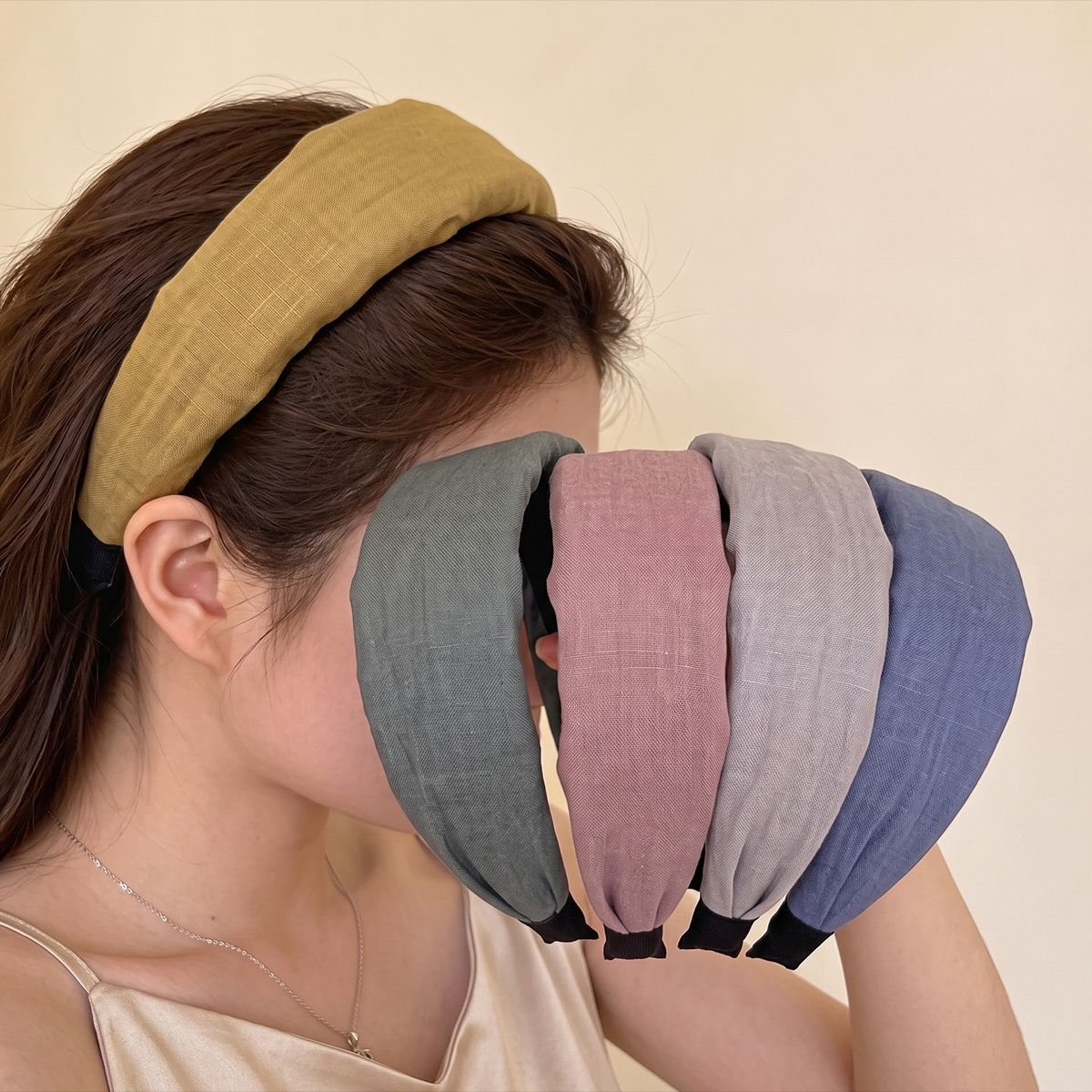 Home Textiles Store - Matte linnen-katoenmix Zachte hoofdband met brede