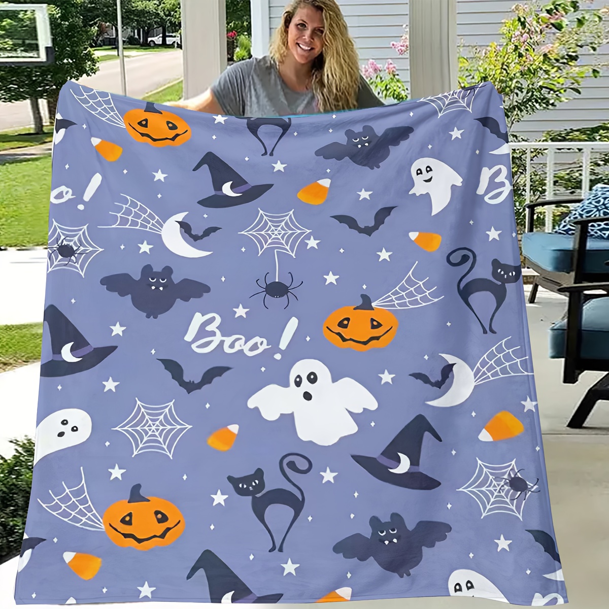 Home Textiles Super Soft - Halloween-deken Pompoen Kat Vleermuis Heks Flanellen