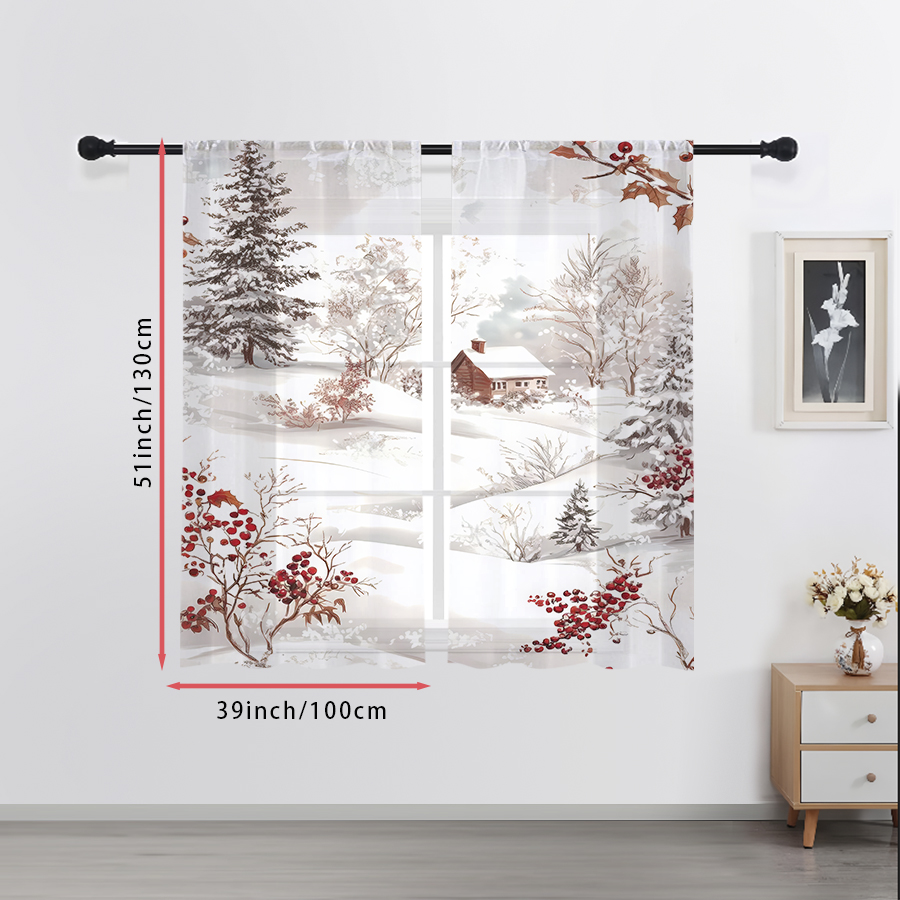 Curtain Sheer Voile - 2 stuks transparante gordijnen met winterse