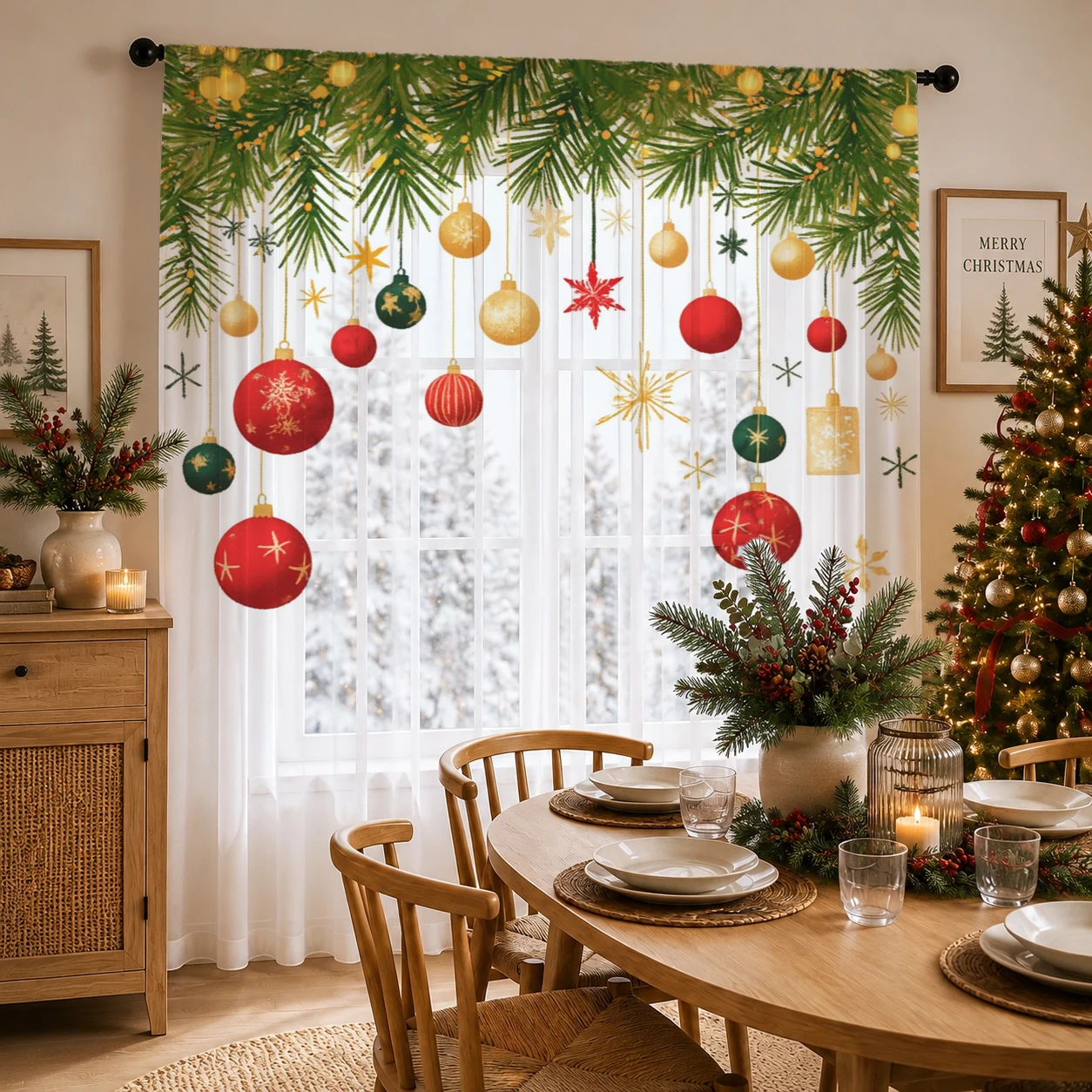 Curtain Sheer Voile - Kerstgradiënt transparant gordijn, goede kwaliteit lichtreducerende