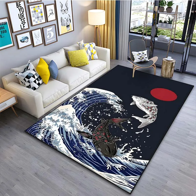 Japanese Home Textiles - Japanse kunst Kanagawa golven tapijt voor