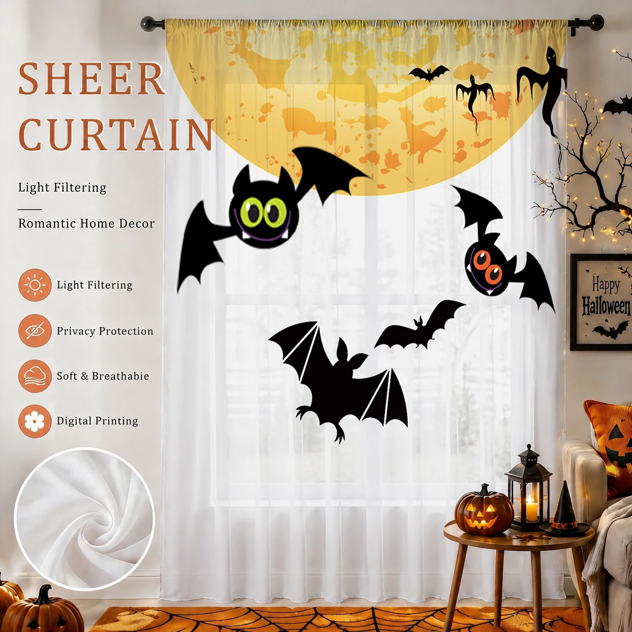 Curtain Sheer Voile - Halloween Day Gradient Sheer Curtain, goede