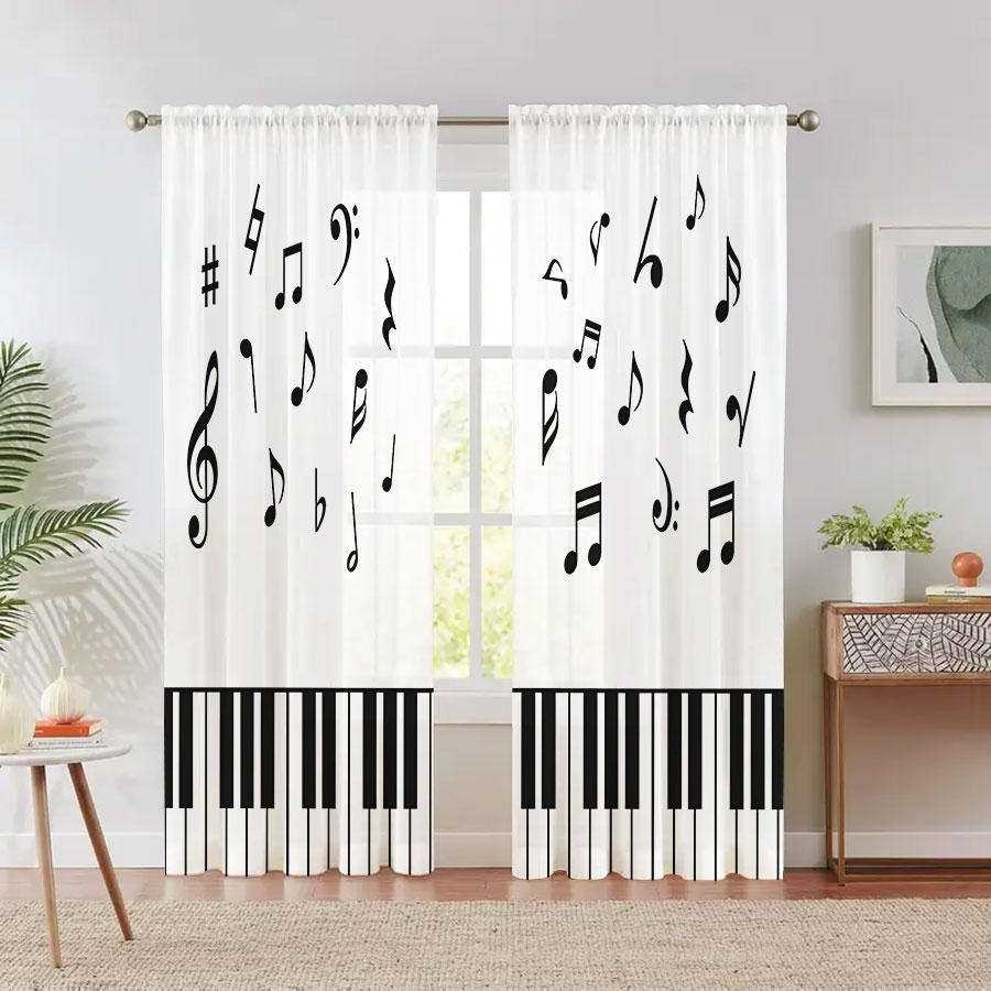 Curtain Sheer Voile - 2 stuks digitaal bedrukte transparante gordijnen,