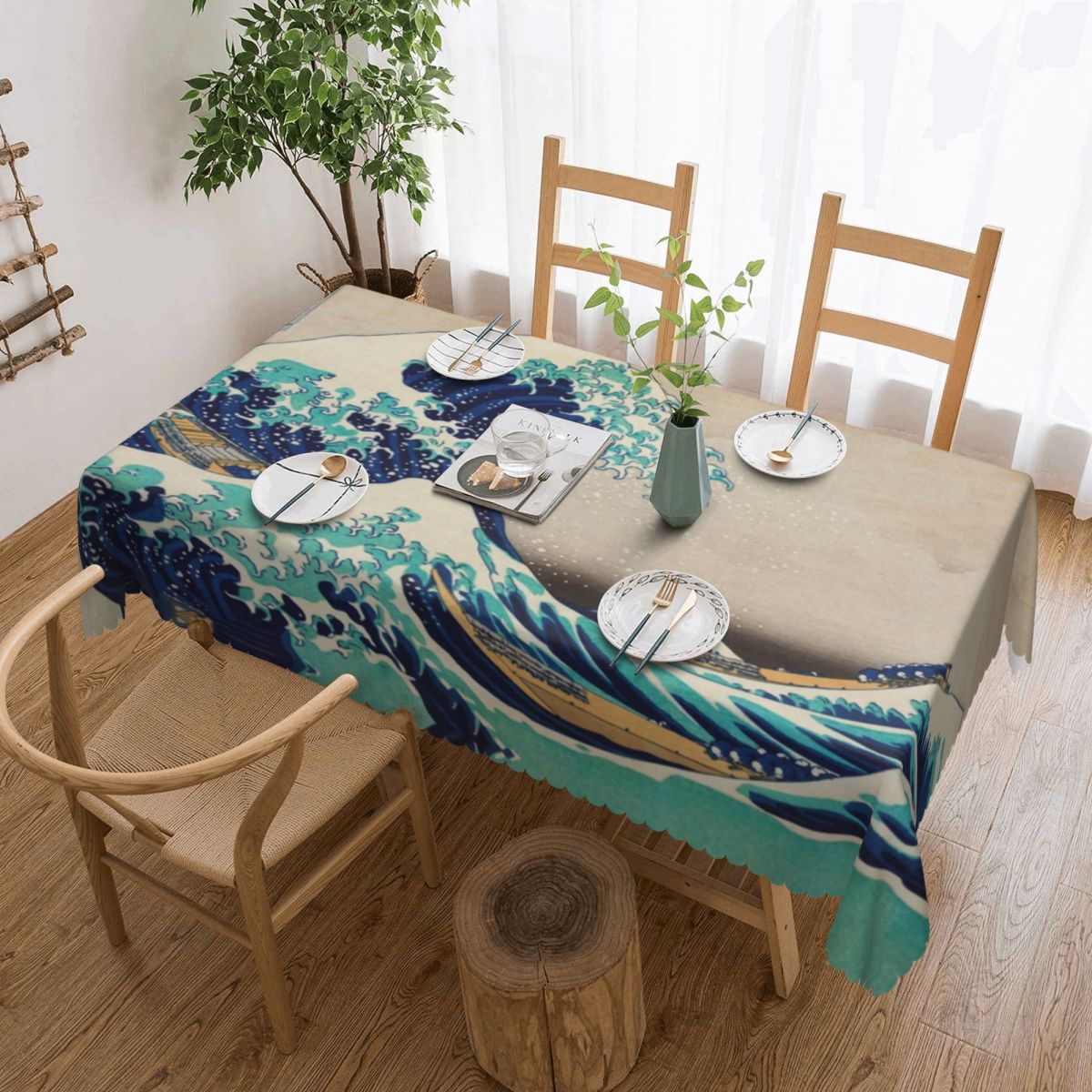 Japanese Home Textiles - Grote Golf Kanagawa Vintage Japanse Tafelkleed