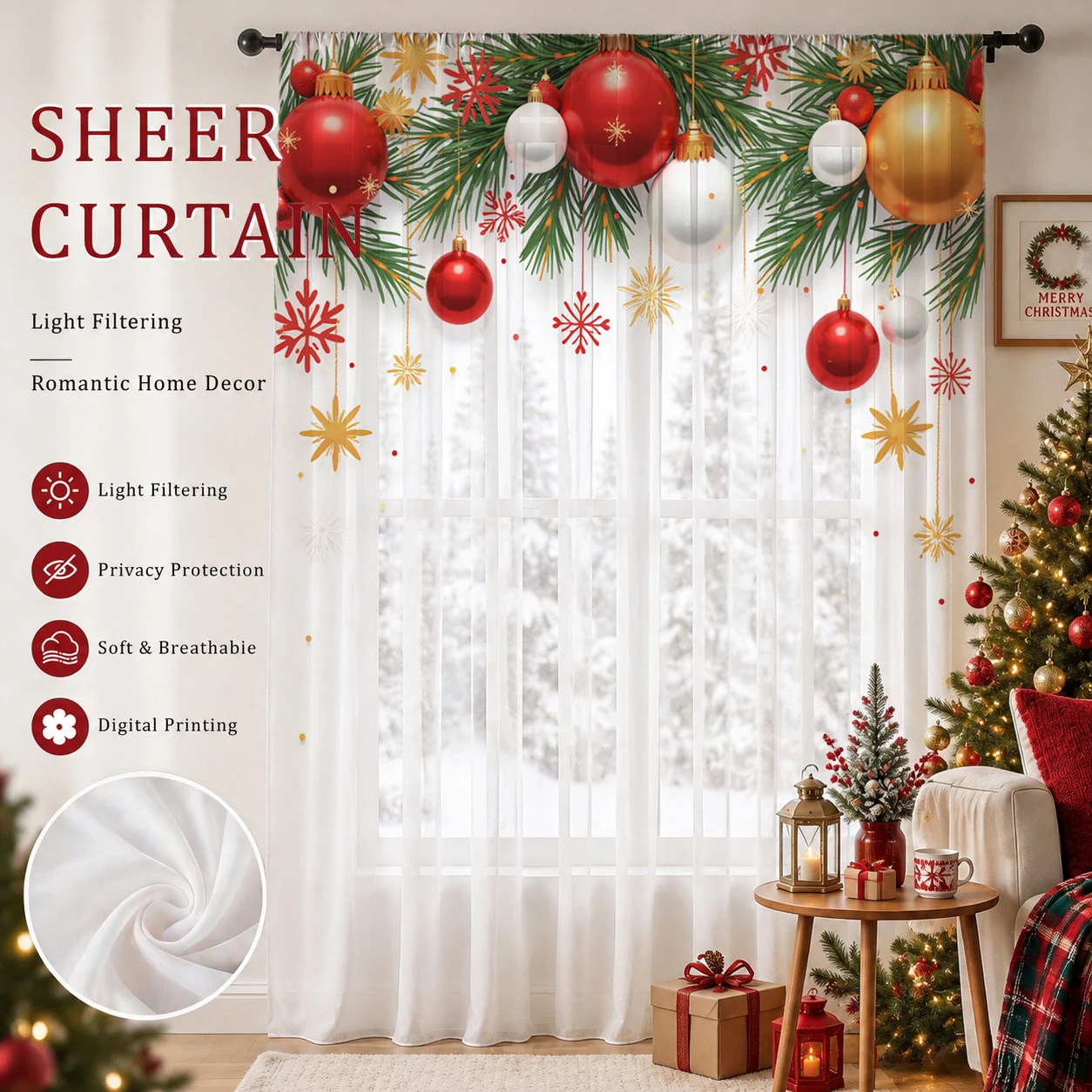 Kerstdag Gradient Sheer Gordij - Curtain Sheer Voile recensie en prijs