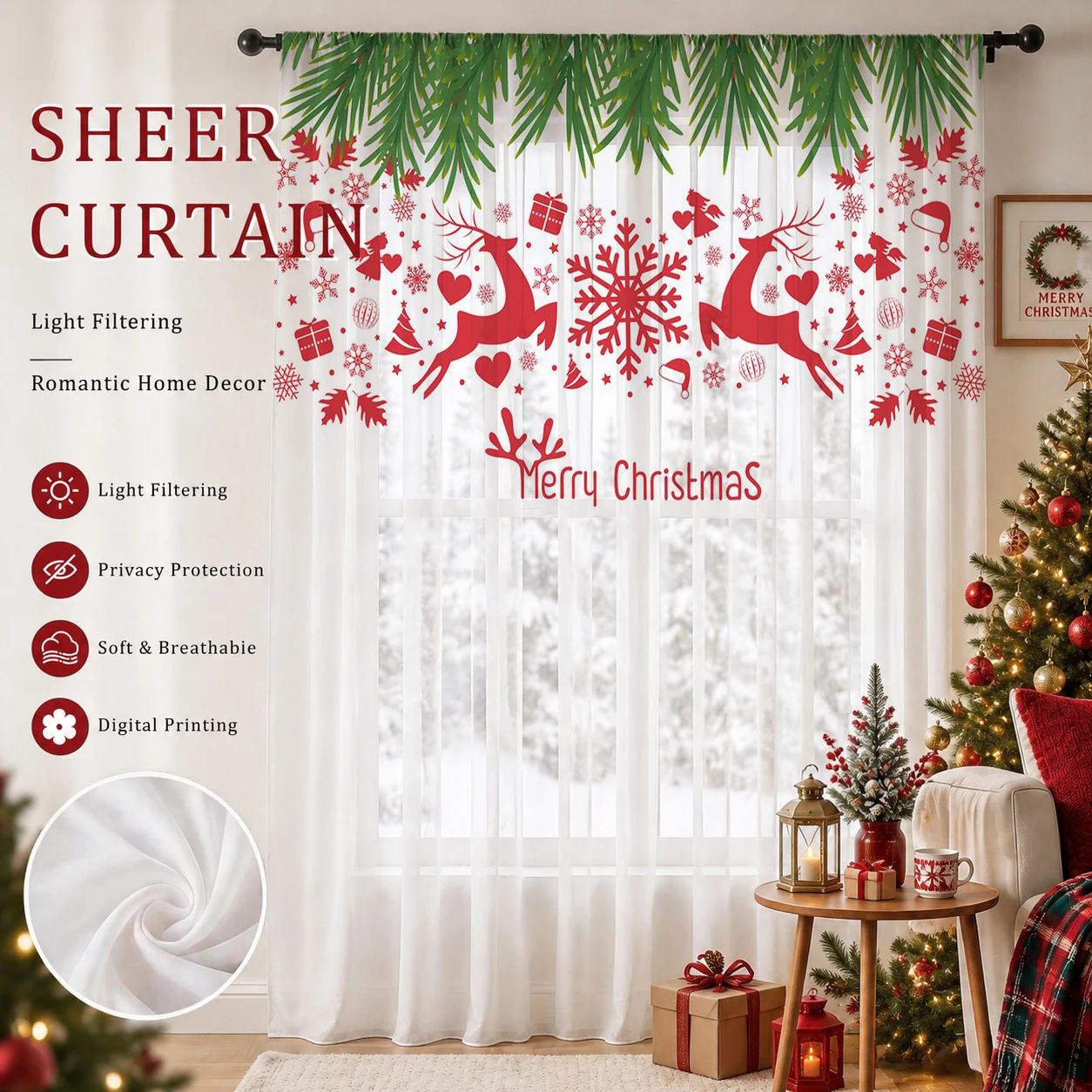 Kerstgradiënt transparant gord - Curtain Sheer Voile recensie en prijs