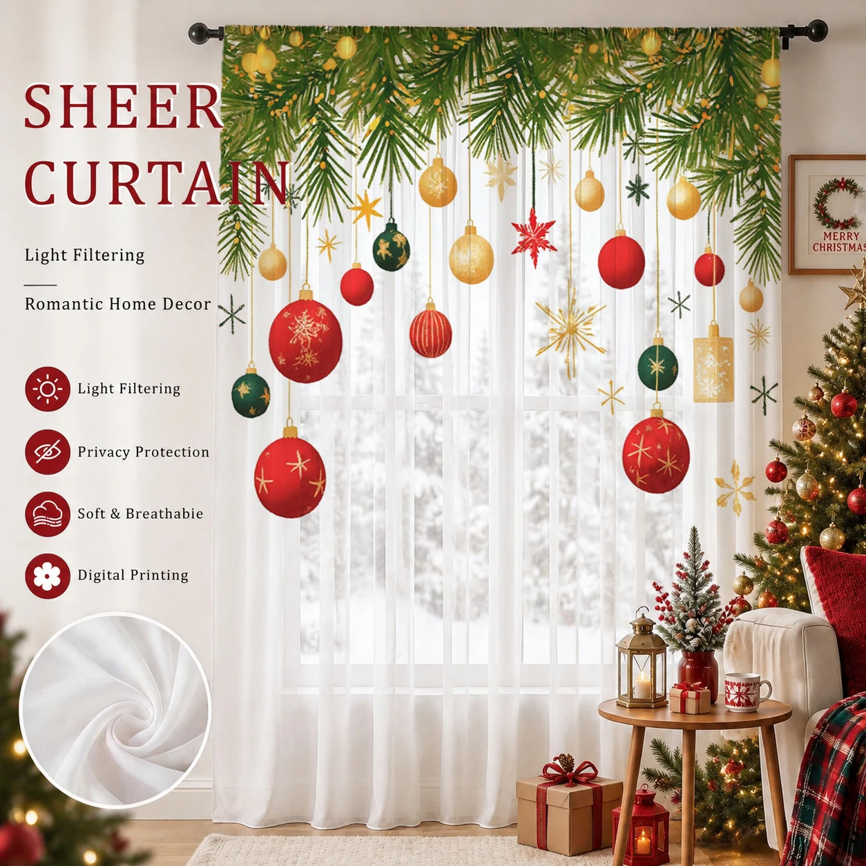 Kerstgradiënt transparant gord - Curtain Sheer Voile recensie en prijs